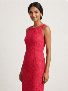 NWT Tacera Floral Lace Sleeveless Sheath Cocktail Summer Dress Raspberry Small